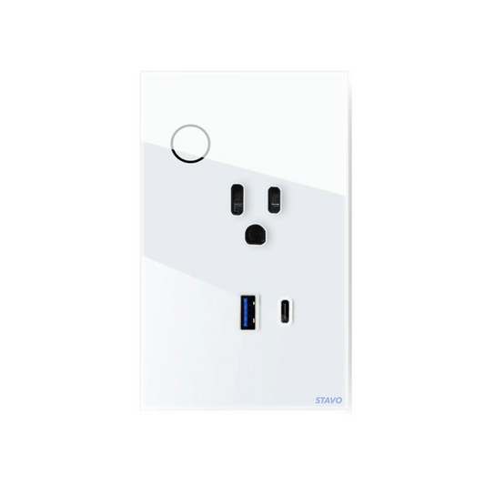 Stavo Smart WiFi USB Wall Outlet with Type-C & Type-A Ports, in-Wall Plug Socket Receptacle 16A, AC100-240v, 3300w, Fast Charger 30w