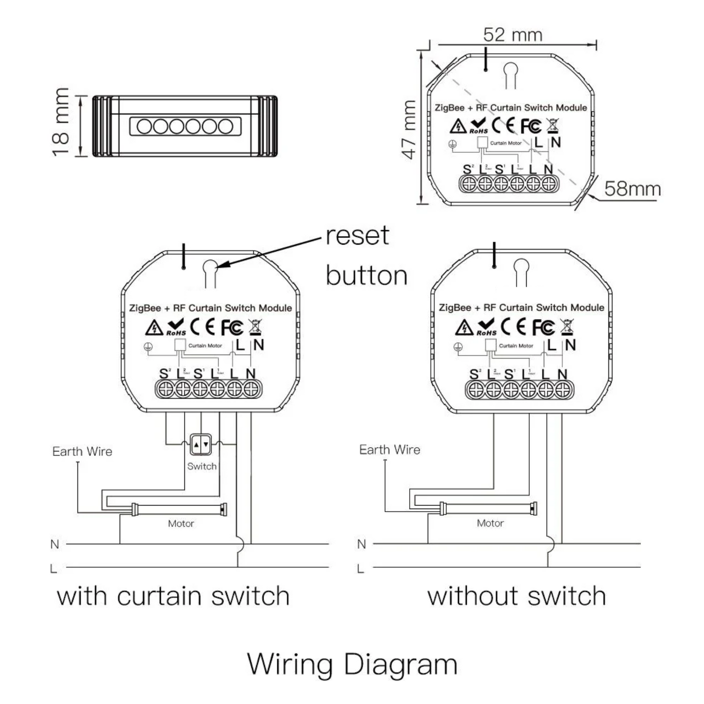 Stavo Zigbee + RF Mini DIY Smart Curtain Switch Module Relay