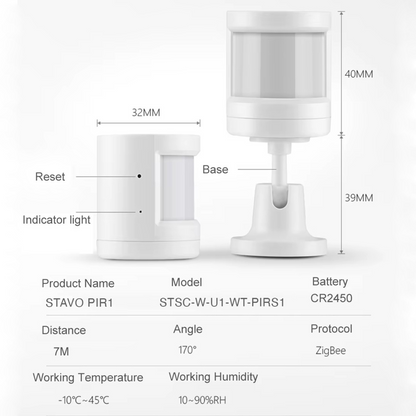 Stavo Tuya Zigbee PIR Motion Sensor 1 - Human Body Movement Detector Battery Powered 170 Degrees 7m Detecting Range Intelligent Linkage