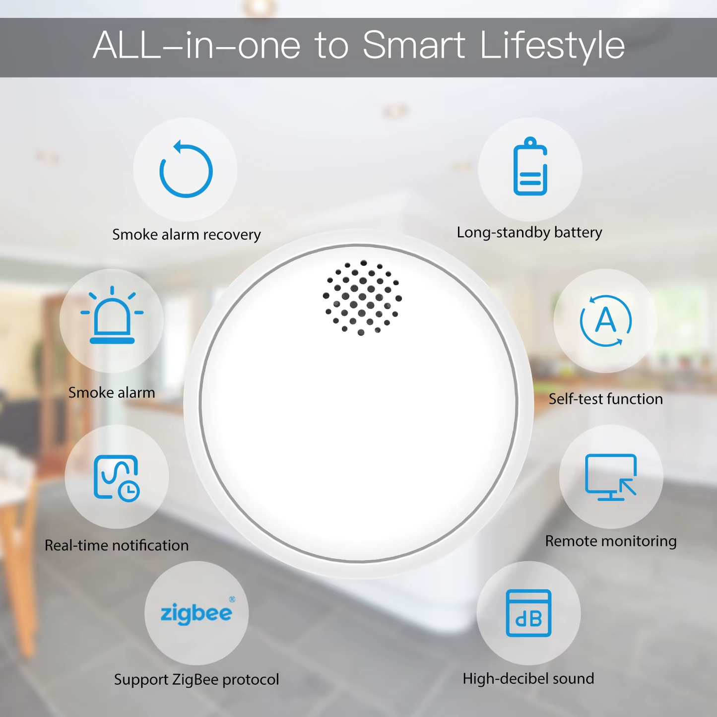 Stavo ZigBee Wireless Smart Smoke Detector Fire 85dB Sound Alarm Siren Sensor