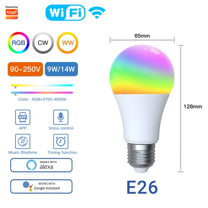 Stavo WiFi Smart LED Light Bulb Lamp 14W/9W RGB E26 Color Changeable 2700K-6500K