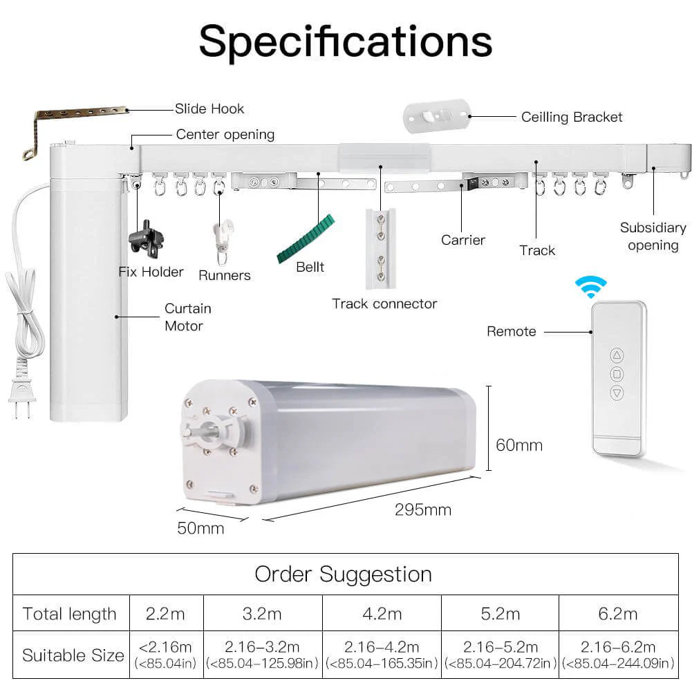 ZigBee Smart Electric Motorized Splicing Curtain Tracks System,Tuya Curtain Motor with DIY Track RF Remote Suitable Sizes
